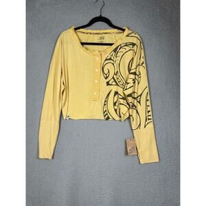 Maori Hook Womens 1/2 Button Long Sleeve Crop Top NWT